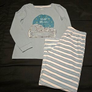 Girls Pajamas Set 2 Piece Bear Stripes Long Sleeve Pants Blue Size Medium 7/8
